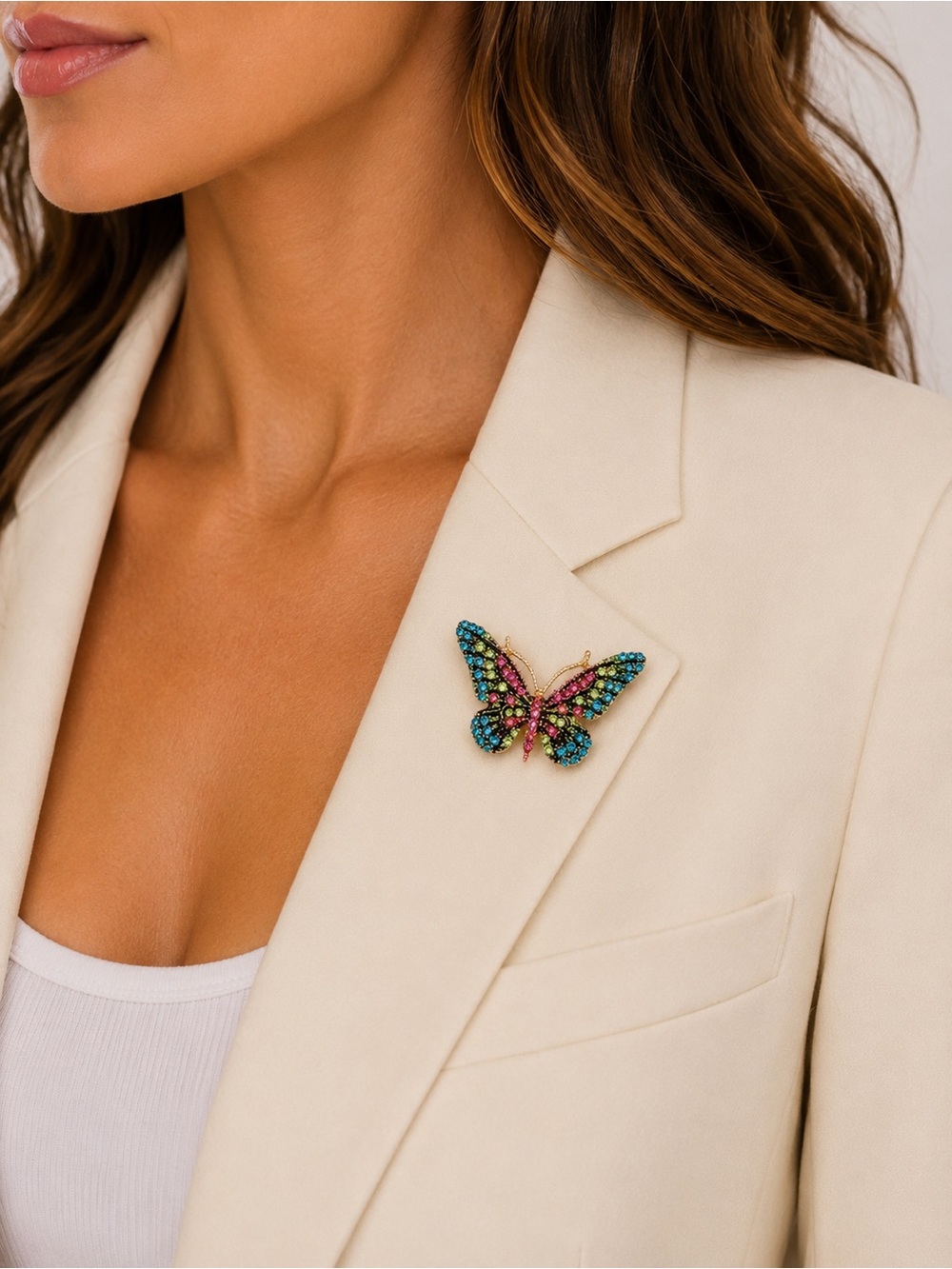 Multicolor Crystal Butterfly Brooch Pin - Women Jewelry